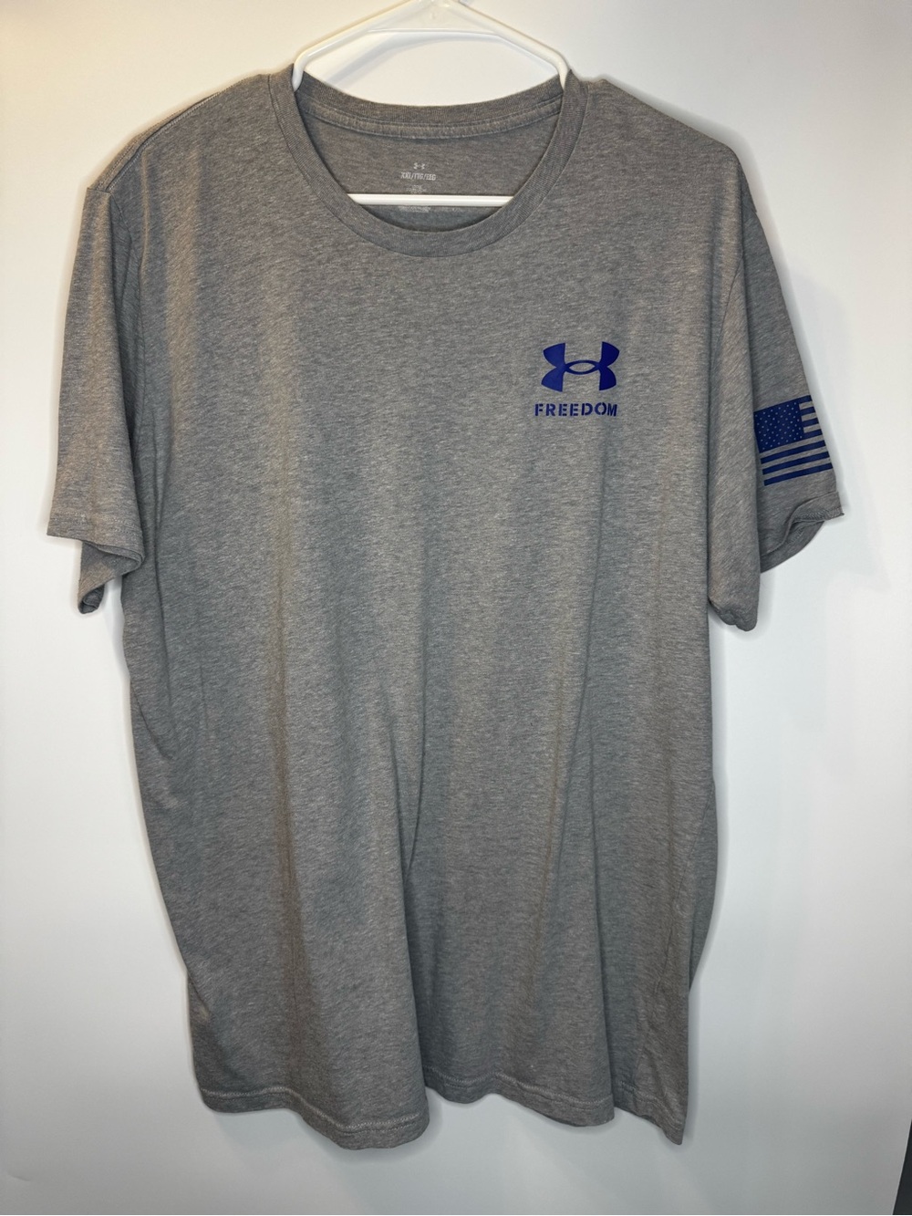 Under Armour Gray Short Sleeve Tee with Blue Logo and Flag